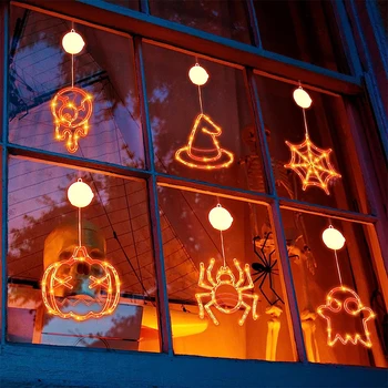Декор для Хэллоуина Световая тыква Призрачный паук Свет на окно для Хэллоуина Подвесной светильник на окно с батарейным питанием Декор для окна на Хэллоуин