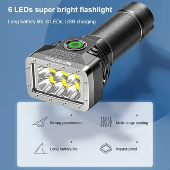 Мощный фонарик фонарик 6 Светодиодных Ламп Высокой Мощности USB Перезаряжаемый Тактический Фонарик с 4 Режимами Аварийной Кемпинговой Лампы