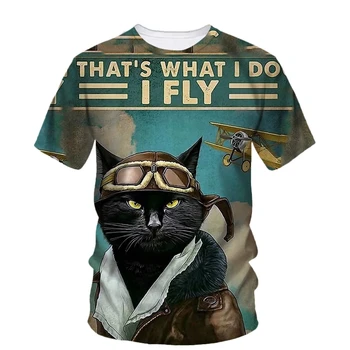 Самые продаваемые мужские футболки Harajuku с 3d принтом, футболка Cool Cat Personality, Топы y2k, Летняя негабаритная Свободная одежда с круглым вырезом