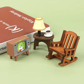 1:12 кукольный домик мини кресло-качалка, телевизор стол лампу смолы орнамент декора Мебель модель игрушки