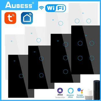 1/2/3 / 4gang TUYA US WiFi Smart Touch Switch Light Умный Сенсорный Выключатель Работает С приложением Smart Life Голосовое Управление Alexa Google Home