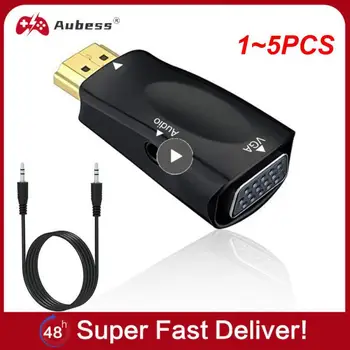1 ~ 5ШТ HDMI-совместимый кабель VGA, конвертер для дома, адаптер 3,5 мм, разъем аудио 1080P для ПК, ноутбука, планшета