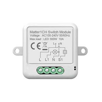 1 ШТ Matter Wifi Smart Switch Белый ПК, с которым Tuya Smart Life работает для Homekit Alexa Google Home