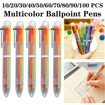 10/100 ШТ разноцветных шариковых забавных ручек 0,5 мм, 6-в-1, радужные выдвижные ручки, Офисные школьные принадлежности для детей, стационарные принадлежности для студентов