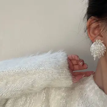 2021 Шикарный Простой Корейский ретро-бисерный кристалл, жемчужные серьги с цветами, Вечерние Свадебные серьги, ювелирные изделия