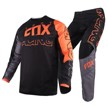 2022 Troy Fox 180 Skew Gear Set, трикотажные брюки для мотокросса, комбинированные комплекты для бездорожья, Моторный Черно-оранжевый костюм для мужчин