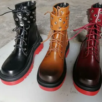 2022 женские ботинки для верховой езды с противоскользящим круглым носком, на шнуровке, с перекрестной шнуровкой, с большой пряжкой, крутая мотоциклетная женская зимняя обувь, ботильоны