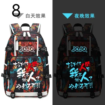 2022 Новое аниме JoJo's Bizarre Adventure Косплей, Светящийся рюкзак, школьная сумка с USB-портом для зарядки