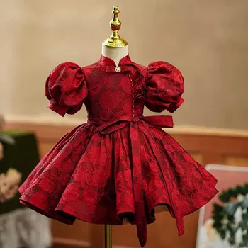 2022 Новое детское вечернее платье с бантом в испанском винтажном стиле Для девочек на День рождения, крещение, Рождественские Красные платья для праздника Ид A2051