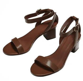 2023 Лаконичные Простые Римские Сандалии, Женская кожаная обувь для выпускного вечера, Офисная женская обувь на квадратном толстом среднем каблуке, туфли-лодочки в стиле ретро