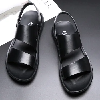 2023 Новые мужские сандалии, летняя модная повседневная обувь из натуральной кожи с вырезами, удобная крутая пляжная обувь