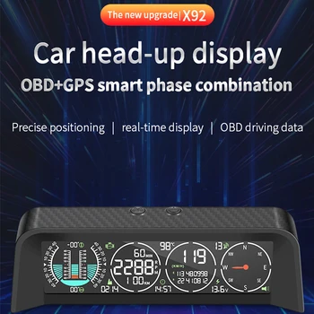 2023 Новый X92 OBD + GPS Головной дисплей Многофункциональный автомобильный Смарт-ЖК-дисплей Спидометр Компас МИЛЬ/Ч КМ/Ч Инклинометр