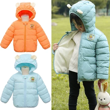 2023 Осенне-зимняя куртка для маленьких мальчиков и девочек B. Duck с мультяшным рисунком, однотонная хлопковая верхняя одежда с утепленным капюшоном на пуху для 2-6 лет