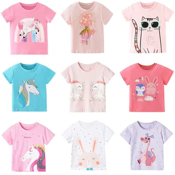 2023 Хлопковые футболки для девочек, детская одежда, футболки для девочек, рубашки для малышей, летняя одежда для девочек, детские топы с короткими рукавами для девочек