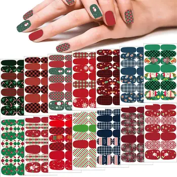 2024 Рождественская наклейка для ногтей, наклейка для ногтей, лак для ногтей, обертывания, блестящая пудра, Маникюр, самоклеящиеся наклейки для ногтей, украшения Y9P7