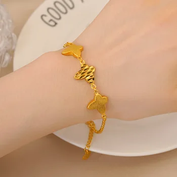 24K позолоченный браслет женщин симпатичные бабочка Шарм браслет модные свадебные обручальные золотые украшения подарок оптом