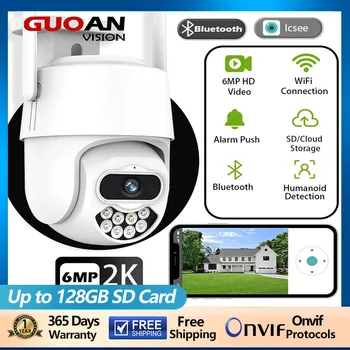 2K 6MP Wifi Surval Камера PTZ Наружный Водонепроницаемый Экран ночного видения Обнаружение человека Защита безопасности Наблюдение iCSee