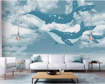 3D фотообои Beibehang на заказ, фреска, Средиземноморский океан, небесный кит, фоновая стена детской комнаты, Водонепроницаемые 3D обои