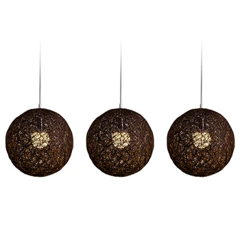 3X Кофейная люстра из бамбука, ротанга и джута с шариками для индивидуального творчества, сферический абажур-гнездо из ротанга