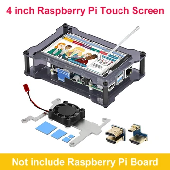 4-Дюймовый Сенсорный Экран Raspberry Pi 800*480 LCD HDMI-совместимый IPS-Дисплей С Акриловым Корпусом Cool Fan для Raspberry Pi 4B 3B 3B+