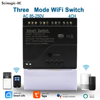 4-Канальное Реле Wifi Tuya 220V Smart Switch Module Motor Light RF 433 Радио Пульт Дистанционного Управления 4 Канала для Alexa Google Home