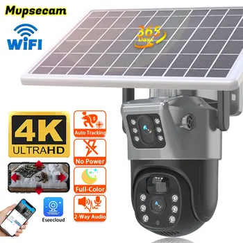 4K WiFi Солнечная камера Наружная PTZ IP-камера с солнечной панелью, перезаряжаемая батарея, 8-мегапиксельные камеры видеонаблюдения с автоматическим отслеживанием