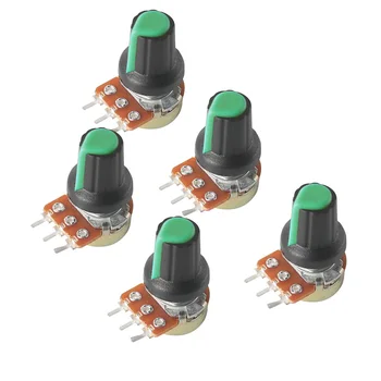 5 комплектов Линейного Поворотного Конического Потенциометра WH148 3Pin с Переменными Резисторами 1K-1M Ом 15 мм Вал с Зелеными Ручками AG2, Гайками и Шайбами