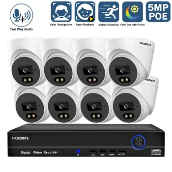 5-Мегапиксельная POE Купольная Камера Комплект Системы Видеонаблюдения 8-Канальный 4K NVR Система Безопасности Двухстороннее Аудио Домашнее Видеонаблюдение IP-Камера Комплект XMEYE H.265