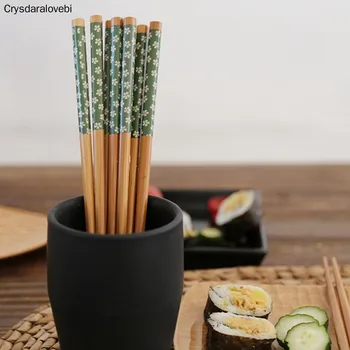 5 пар Бамбуковых палочек для еды в японском стиле, Палочки для суши, Палочки для еды в Китайском стиле, Печатные узоры, Палочки для еды, Подарочная коробка