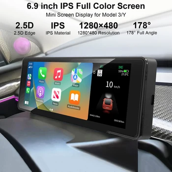 6,9-дюймовый HD IPS 2.5D Автомобильный ЖК-дисплей Приборной панели Для Tesla Модель 3 2017 + Модель Y 2019 + Smart CarPlay Android Auto AMD Intel CPU