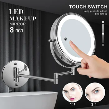 8-дюймовое Настенное зеркало для макияжа с 3-кратным/ 5-кратным увеличением, Двусторонняя Складывающаяся ручка, расширяющая Умные Косметические зеркала для ванной комнаты