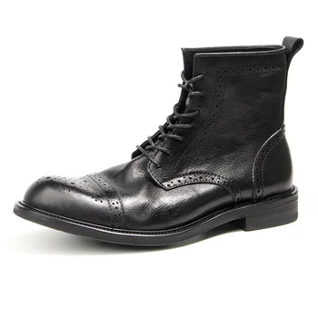 a106 Высококачественная мужская обувь на шнуровке, мужские повседневные ботинки из натуральной кожи с круглым носком, модная крутая обувь из натуральной кожи с резьбой на блоках
