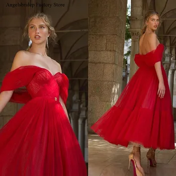 ANGELSBRIDEP Сексуальные красные вечерние платья Трапециевидной формы длиной до щиколоток С открытыми плечами и рукавами, женские вечерние платья для выпускного вечера, лидер продаж