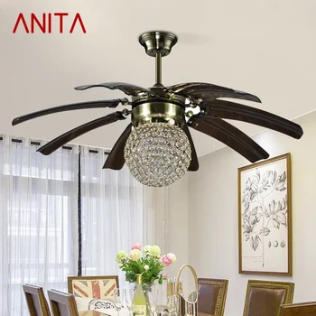 ANITA Nordic Светодиодный вентилятор с подсветкой в американском винтажном ресторане, гостиной, кабинете, потолочный вентилятор с дистанционным управлением, электрический вентилятор с подсветкой