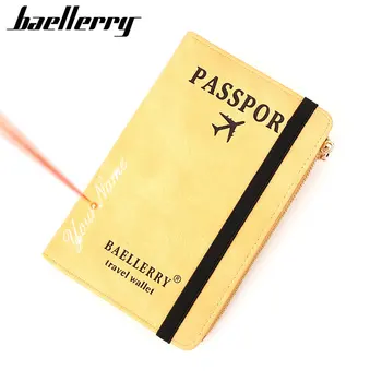 Baellerry RFID Женская сумка для паспорта, кошельки, Держатель для карт с выгравированным именем, карман для монет, Унисекс, Обложка для паспорта на молнии, женский кошелек