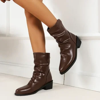 BCEBYL/ Новые однотонные износостойкие Удобные короткие женские ботинки, зимняя повседневная модная женская обувь с круглым носком и квадратным каблуком.