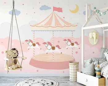 beibehang papel de parede Пользовательские скандинавские обои ручной росписи розовая звездная лошадь фон детской комнаты обои из папье-маше