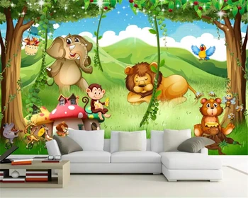 Beibehang Пользовательские обои для детского сада, фрески, фэнтези, Жираф, лев, лес, мультфильм, детская комната, 3D обои