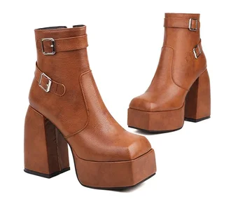 Botas De Mujer; Роскошные Дизайнерские Ботильоны; Обувь на платформе; Женская обувь на молнии; Ковбойские Сапоги; Женские ботинки на каблуке Большого размера 48; Zapatos 042-16