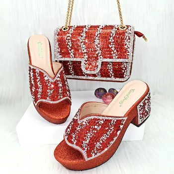 Carol Party Нигерийско-африканская мода Красные Элегантные женские туфли на высоком каблуке с кристаллами класса люкс SSS, Обувь для рыбьей клювы, Набор сумок