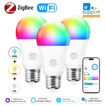 Ewelink E26 E27 Zigbee Светодиодные лампы Wifi Умная Светодиодная Лампа RGB + CW + WW 15 Вт 18 Вт Светодиодная Лампочка Работает С Alexa Google Smartthings Яндекс