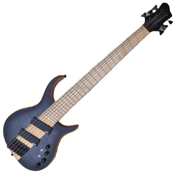 Flyoung Черная 6-струнная электрическая бас-гитара с грифом через корпус, бас-гитара с раздутым ладом