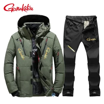 Gamakatsu Новые зимние костюмы для рыбалки, мужские теплые ветрозащитные куртки для занятий спортом на открытом воздухе, лыжные пуховики, флисовые брюки, мужские куртки для рыбалки