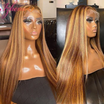 HD Прозрачный полный кружевной фронтальный парик из человеческих волос с эффектом омбре, кружевной парик коричневого цвета, бразильские прямые парики из человеческих волос