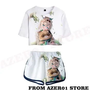 HOLOLIVE VTuber Kazama Iroh, Мерч, комплекты футболок, Летние комплекты, короткие топы + шорты, костюм на талию, Комплекты из двух предметов