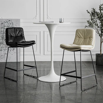 HY Кожаный барный стул со спинкой в скандинавском стиле, семейный легкий роскошный железный высокий табурет, кофейня, современный простой фланелевый барный стул, барный стул