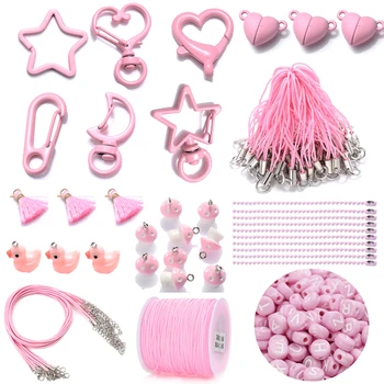 iYOE Розовый брелок с застежкой в виде лобстера, шнурок, нить, переходное кольцо, Брелок в виде звезды и сердца, Соединитель для ювелирных изделий, принадлежности для изготовления ювелирных изделий