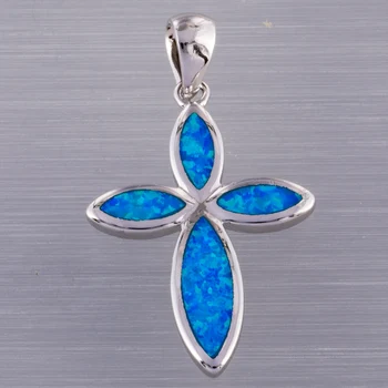 KONGMOON Infinity Cross Ocean Blue Огненный опал Посеребренные ювелирные изделия для женщин Подвеска для ожерелья