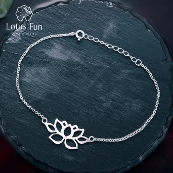 Lotus Fun Настоящее Стерлинговое серебро 925 пробы, дизайнерские украшения ручной работы, Винтажный Классический Выдалбливающий браслет с цветком Лотоса для женщин