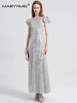 MARYYIMEI, модное дизайнерское летнее женское платье с рукавом-бабочкой, тонкое элегантное платье для бальной вечеринки, роскошные платья с блестящими пайетками